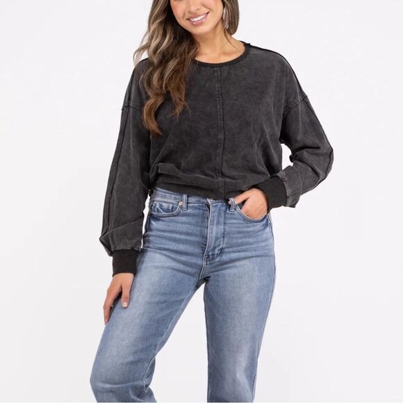 Heyson Sweatshirt Top, Walk, Don’t Run sz Large NWT Washed Black - Picture 13 of 14